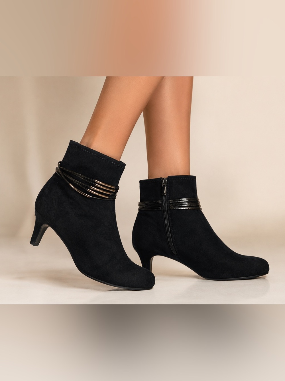 dressbarn Black Heeled Boots with Strap Detail